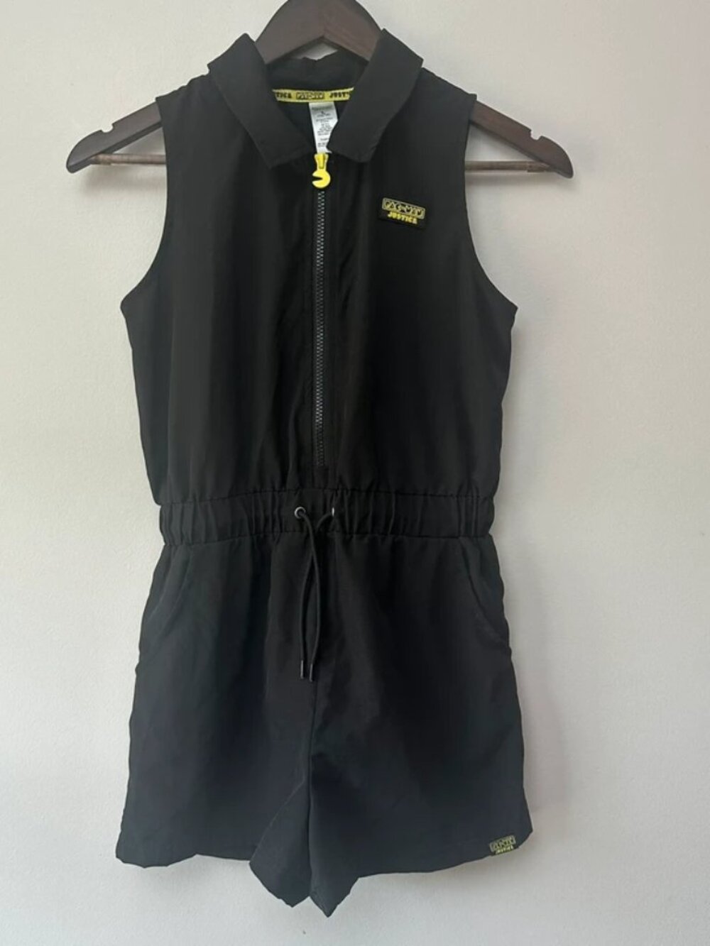 Justice Pac-Man Girls Black Romper Size L 12/14 Sleeveless Zip Front